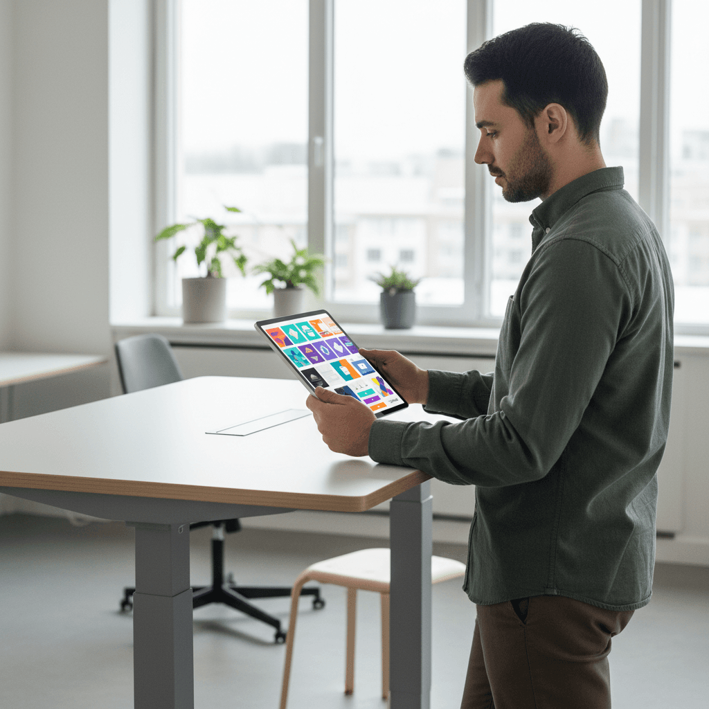 Developer reviewing design templates on tablet