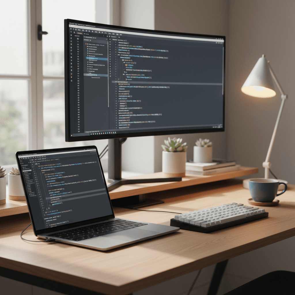 Developer workspace with code editor open